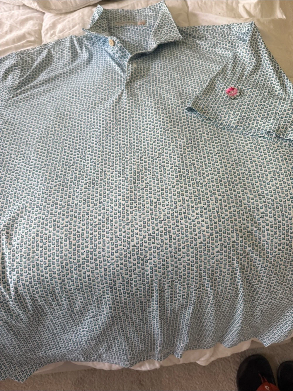 Peter Millar Blue Micro-Pattern Short Sleeve Polo
